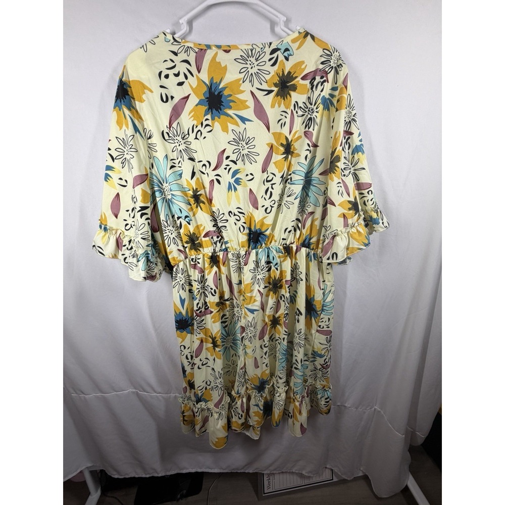 Unbranded4XL Boho Floral Tie Front Dress Summer V-Neck Ruffle Sleeve Fit & Flare